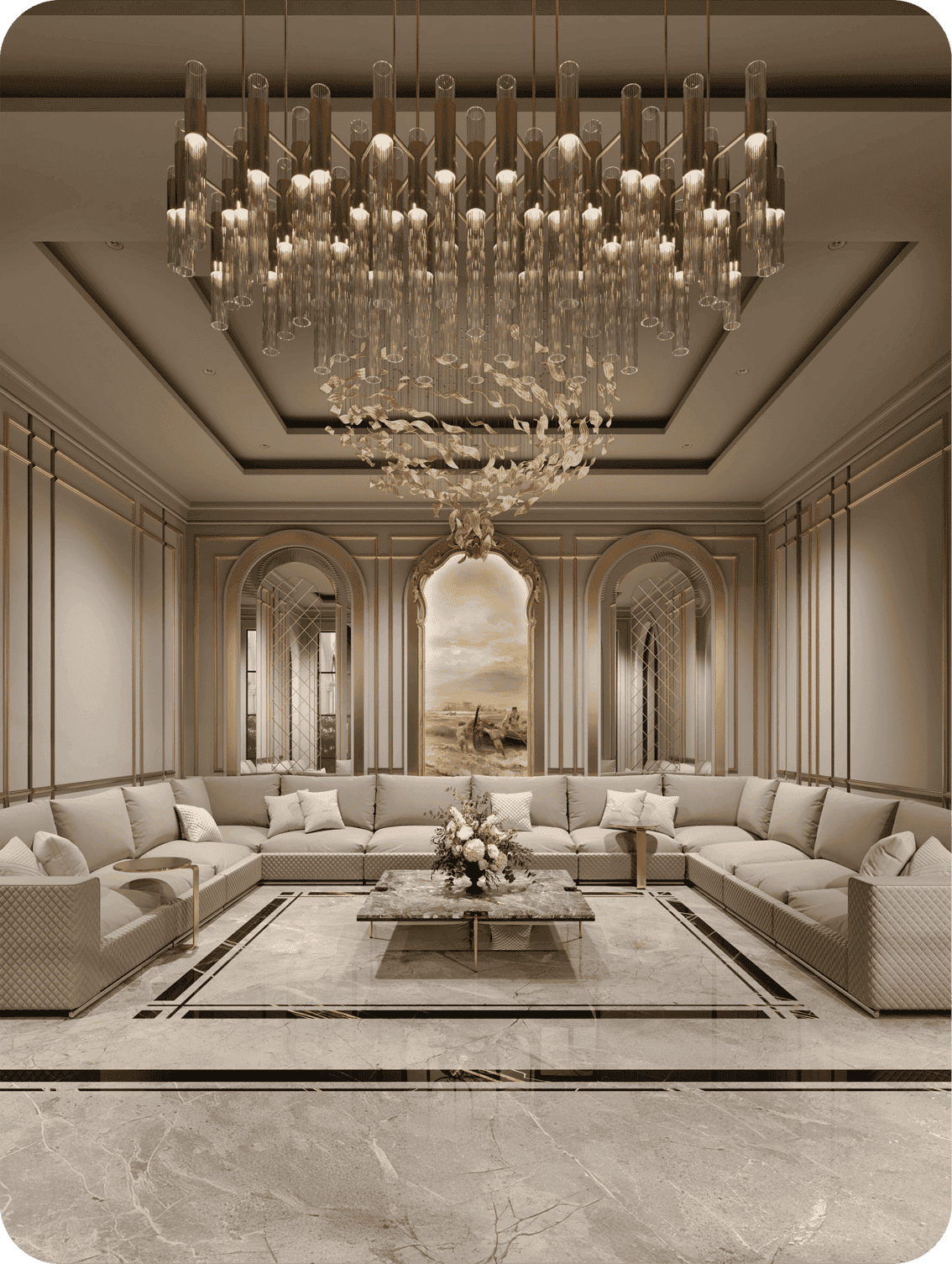 مشروع مجلس مع استقبال – تصميم داخلي بإشراف المهندس أحمد المبيض